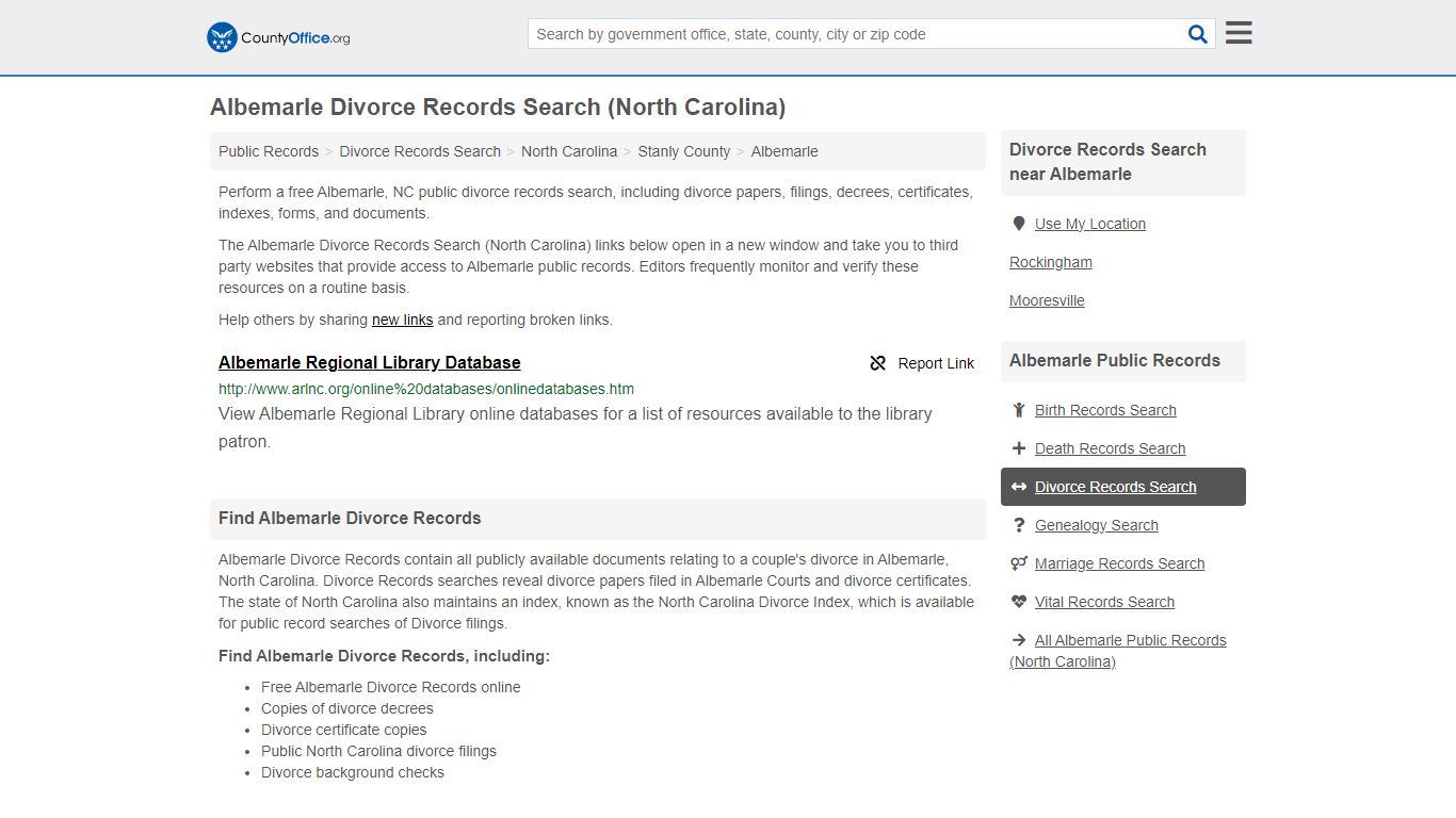 Divorce Records Search - Albemarle, NC (Divorce Certificates & Decrees)